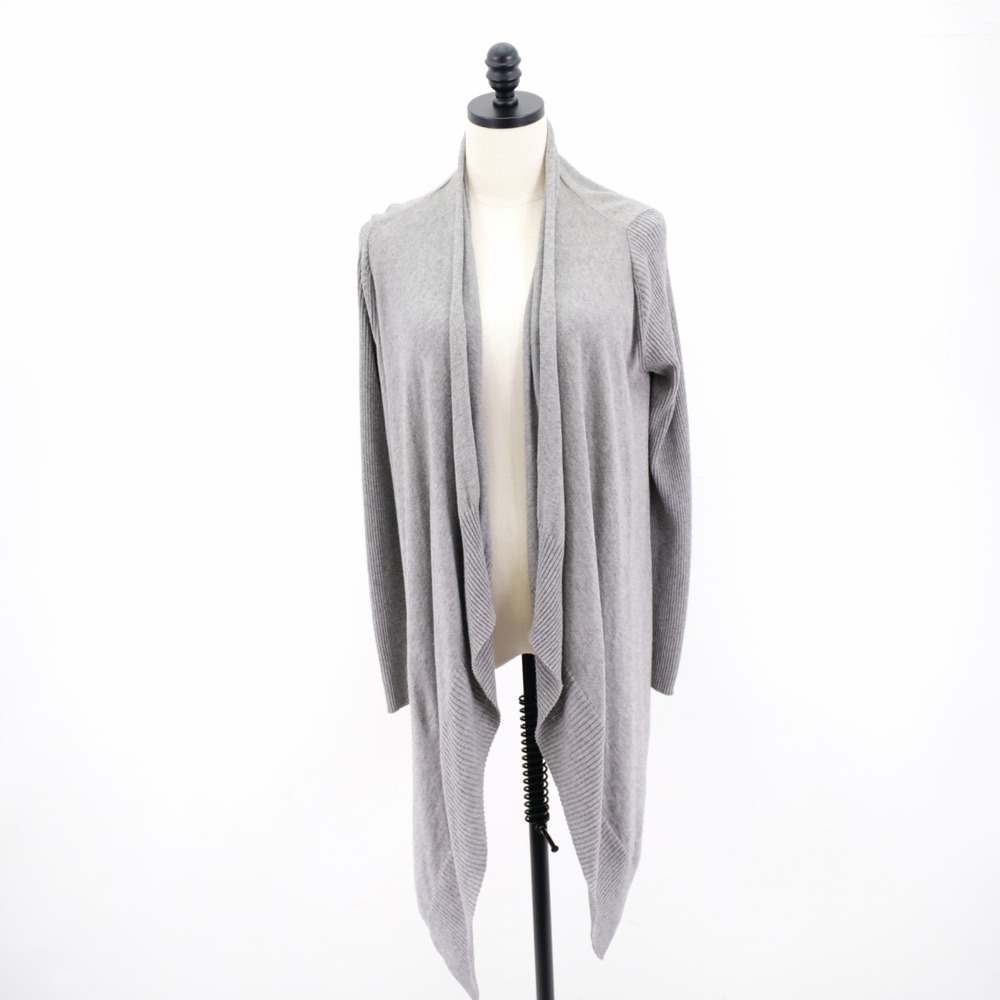 Ann‎ Taylor XS Gray Open Front Asymetrivc Ribbed Cotton Cardigan Sweater